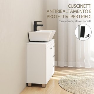 Mueble Bajo Lavabo para Baño con Puerta Amortiguada y 3 Cajones, Mueble Bajo Lavabo con Tallado en U y Estantes, Mueble de Baño Moderno y Ahorra Espacio, Adecuado para Lavabos de Columna o Sin, Blanco