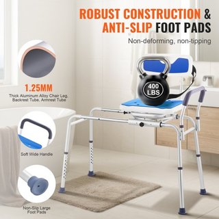 Banco de Transferencia para Bañera Deslizante con Asiento Giratorio de 360 Grados, Banco de Transferencia de Bañera Ajustable en Altura con Reposabrazos y Cinturón de Seguridad, Silla de Ducha Ant...
