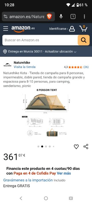 Tienda de campaña Naturehike Kota 8 personas