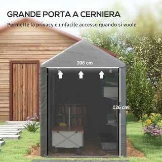 Garaje Moto para Exterior Almacenamiento anti UV con Entrada de Cremallera, Tenda Garaje para Bicicletas y Herramientas en Metal Galvanizado y Tela PE, 120X179X165 Cm, Gris Oscuro