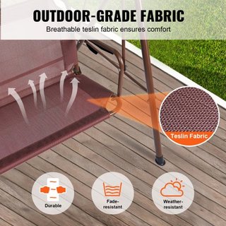 Silla Colgante para 3 Personas, Silla Colgante de Patio Exterior con Dosel Ajustable, Silla de Porche con Descansabrazos, Tela Teslin y Estructura de Acero Aleado, para Balcón, Jardín, Patio, Jard...