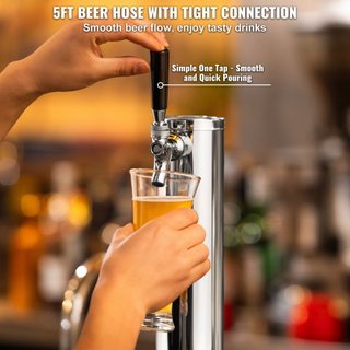 Kit de Torre de Kegerator, Kit de Conversión de Cerveza de Un Solo Grifo, Dispensador de Torre de Cerveza de Acero Inoxidable con Regulador de Doble Medidor W21.8 y Acoplador de Barril de Sistema ...