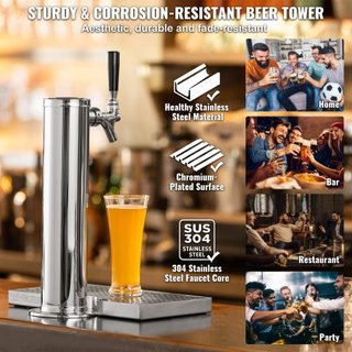Kit de Torre de Kegerator, Kit de Conversión de Cerveza de Un Solo Grifo, Dispensador de Torre de Cerveza de Acero Inoxidable con Regulador de Doble Medidor W21.8 y Acoplador de Barril de Sistema ...