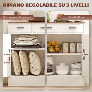 Credenza de Cocina Con 2 Cajones Y Armario de 2 Puertas, Mueble de Cocina Moderno Con Estante Regulable, Credenza Buffet para Sala de Estar, Comedor Y Salón, 68.6X35X90.3 Cm, Blanco Y Marrón