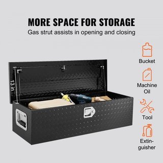 Caja de Herramientas de Aluminio de Alta Resistencia para Cama de Camión, Caja de Herramientas de Placa de Diamante con Mango Lateral y Llaves de Bloqueo, Caja Organizadora de Herramientas para Pi...
