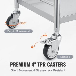 Carro Médico, Carro de Acero Inoxidable de 2 Capas con Capacidad de Carga de 99.8 kg, Carro de Utilidad para Laboratorio con Ruedas Silenciosas de 360° y un Cajón para Laboratorio, Clínica, Cocina...