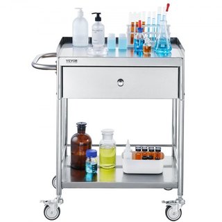 Carro Médico, Carro de Acero Inoxidable de 2 Capas con Capacidad de Carga de 99.8 kg, Carro de Utilidad para Laboratorio con Ruedas Silenciosas de 360° y un Cajón para Laboratorio, Clínica, Cocina...
