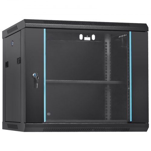 Gabinete de Servidor de Red Montado en Pared de 9U, 60x45x50cm, 39.4 cm de Profundidad, Enclosure de Rack de Servidor, Capacidad de Carga Máxima en Tierra de 90.7 kg, con Puerta de Vidrio con Cerr...