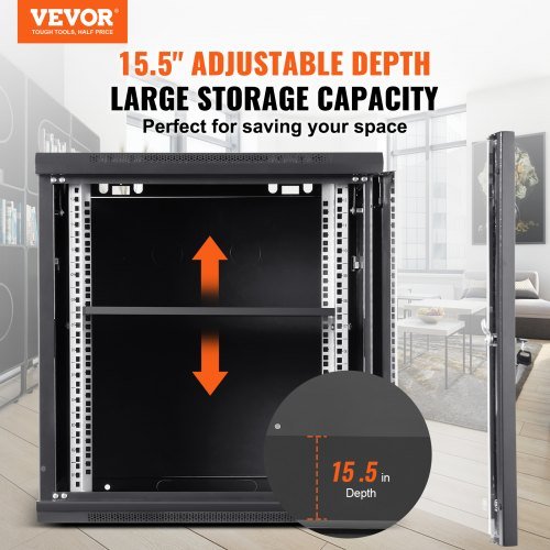 Gabinete de Servidor de Red Montado en Pared de 9U, 60x45x50cm, 39.4 cm de Profundidad, Enclosure de Rack de Servidor, Capacidad de Carga Máxima en Tierra de 90.7 kg, con Puerta de Vidrio con Cerr...