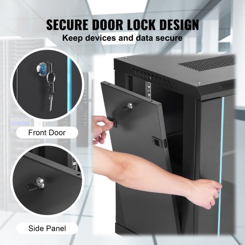 Gabinete de Servidor de Red Montado en Pared de 9U, 60x45x50cm, 39.4 cm de Profundidad, Enclosure de Rack de Servidor, Capacidad de Carga Máxima en Tierra de 90.7 kg, con Puerta de Vidrio con Cerr...