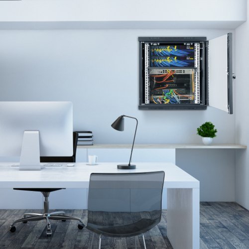 Gabinete de Servidor de Red Montado en Pared de 9U, 60x45x50cm, 39.4 cm de Profundidad, Enclosure de Rack de Servidor, Capacidad de Carga Máxima en Tierra de 90.7 kg, con Puerta de Vidrio con Cerr...