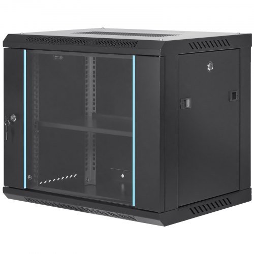 Gabinete de Servidor de Red Montado en Pared de 9U, 60x45x50cm, 39.4 cm de Profundidad, Enclosure de Rack de Servidor, Capacidad de Carga Máxima en Tierra de 90.7 kg, con Puerta de Vidrio con Cerr...
