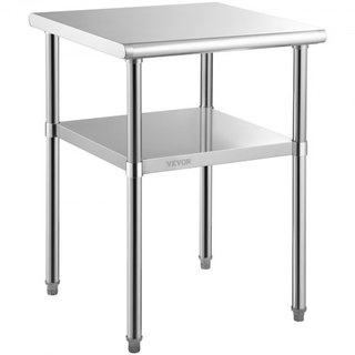 Mesa de Preparación de Acero Inoxidable, 61 x 61 x 91 cm, Capacidad de Carga de 272 kg Mesa de Trabajo de Metal de Alta Resistencia con Estante Inferior Ajustable y Ruedas Universales, Estación de...