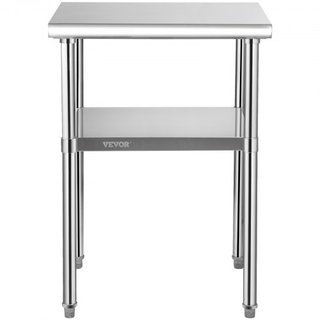 Mesa de Preparación de Acero Inoxidable, 61 x 61 x 91 cm, Capacidad de Carga de 272 kg Mesa de Trabajo de Metal de Alta Resistencia con Estante Inferior Ajustable y Ruedas Universales, Estación de...