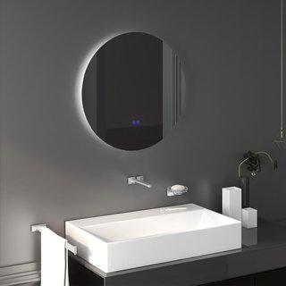 Espejo de Baño con Luz LED Redondo 60Cm, 3 Colores, 3000-6500K, Espejo de Pared Retroiluminado con Interruptores Táctiles, Brillo Regulable, Función de Memoria y Antiempañamiento, IP44