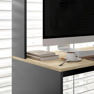 Escritorio de Oficina y Estudio con 3 Estantes, Escritorio de Madera con Soporte para CPU, 114X45X138Cm, Gris y Madera Natural