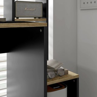 Escritorio de Oficina y Estudio con 3 Estantes, Escritorio de Madera con Soporte para CPU, 114X45X138Cm, Gris y Madera Natural