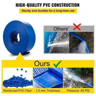 Tubo di scarico, 101,6 mm x 32 m, tubo piatto in PVC, tubo di scarico di riserva ad alta resistenza con fascette, resistente alle intemperie e agli strappi, ideale per piscine e...
