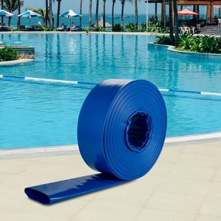 Tubo di scarico, 101,6 mm x 32 m, tubo piatto in PVC, tubo di scarico di riserva ad alta resistenza con fascette, resistente alle intemperie e agli strappi, ideale per piscine e...