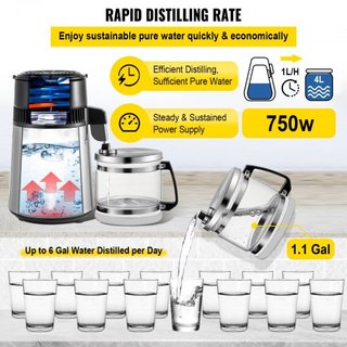 Máquina Destiladora de Agua Plateada 750W Destilador de Agua de Temperatura Ajustable Set de Elaboración de Vino de 4L Kit de Elaboración Destilador de Acero Inoxidable con Temperatura Ajustable p...