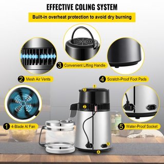 Máquina Destiladora de Agua Plateada 750W Destilador de Agua de Temperatura Ajustable Set de Elaboración de Vino de 4L Kit de Elaboración Destilador de Acero Inoxidable con Temperatura Ajustable p...