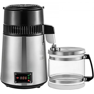 Máquina Destiladora de Agua Plateada 750W Destilador de Agua de Temperatura Ajustable Set de Elaboración de Vino de 4L Kit de Elaboración Destilador de Acero Inoxidable con Temperatura Ajustable p...