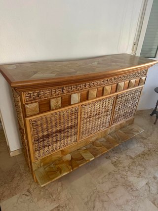 Aparador Bar Piedra, Mimbre y Madera rattan