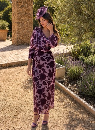 Vestido midi floral morado talla xs