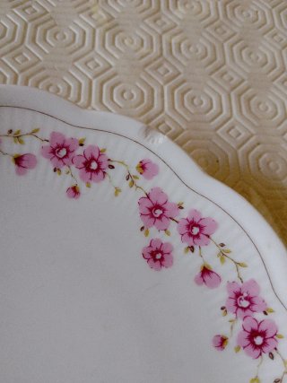 6 piatti porcellana decorati fiori rosa