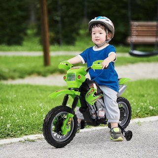 Moto Eléctrica para Niños a Partir de 3 Años, Moto Cross Eléctrica con Ruedas, Batería 6V Velocidad 2.5Km/H, 102 X 53 X 66Cm, Verde