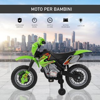 Moto Eléctrica para Niños a Partir de 3 Años, Moto Cross Eléctrica con Ruedas, Batería 6V Velocidad 2.5Km/H, 102 X 53 X 66Cm, Verde