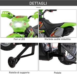 Moto Eléctrica para Niños a Partir de 3 Años, Moto Cross Eléctrica con Ruedas, Batería 6V Velocidad 2.5Km/H, 102 X 53 X 66Cm, Verde
