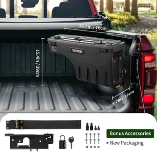 Caja de Almacenamiento para Cama de Camión, Tapa Cerrable, Caja de Herramientas de ABS Impermeable para Rueda de 6.6 Gal/20 L con Candado de Contraseña, Compatible con Dodge Ram 1500 2019-2021, La...