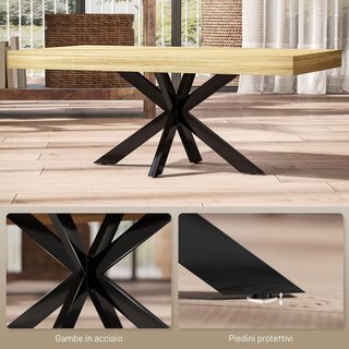 Mesa de Café de Estilo Industrial con Patas Cruzadas y Pies Antideslizantes, Mesa Baja de Madera y Acero, 110X60X45 Cm, Negra y Color Madera