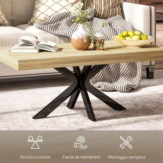 Mesa de Café de Estilo Industrial con Patas Cruzadas y Pies Antideslizantes, Mesa Baja de Madera y Acero, 110X60X45 Cm, Negra y Color Madera