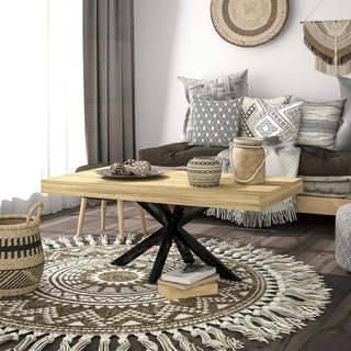 Mesa de Café de Estilo Industrial con Patas Cruzadas y Pies Antideslizantes, Mesa Baja de Madera y Acero, 110X60X45 Cm, Negra y Color Madera