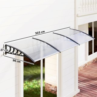 Toldo Exterior 303X96Cm, Toldo de Policarbonato y Aluminio para Balcón, Ventanas y Puertas, Transparente