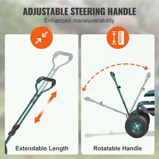 Carro de Jardín con Ruedas y Asiento Giratorio, Taburete de Jardinería para Plantar, Asiento Giratorio de 360 Grados, Scooter de Carro con Mango de Dirección y Bandeja de Herramientas, Uso para Pa...