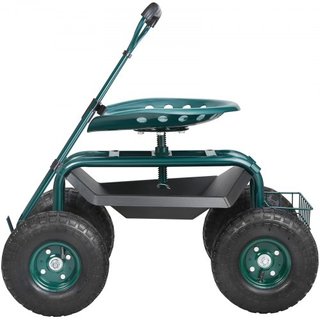 Carro de Jardín con Ruedas y Asiento Giratorio, Taburete de Jardinería para Plantar, Asiento Giratorio de 360 Grados, Scooter de Carro con Mango de Dirección y Bandeja de Herramientas, Uso para Pa...