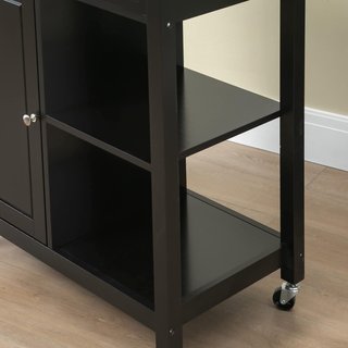 Carrito De Cocina De Madera Con Cajón, Armario Y Estantes, Carrito De Servicio Con Ruedas, 83X45X88Cm, Negro