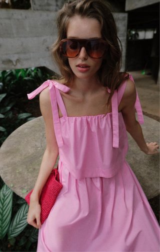 Vestido Midi Popelín Lazos Zara Talla S