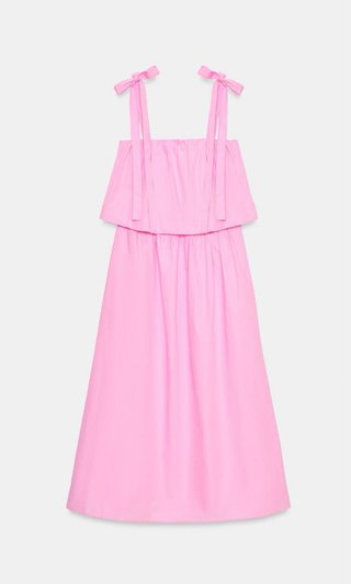 Vestido Midi Popelín Lazos Zara Talla S