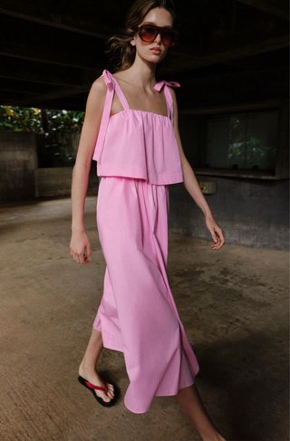 Vestido Midi Popelín Lazos Zara Talla S