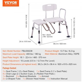 Banco de Transferencia para Bañera, Banco de Transferencia de Bañera Ajustable con Protección de Cortina en Forma de U y Respaldo Reversible, Asiento de Ducha Antideslizante para Ancianos, Discapa...