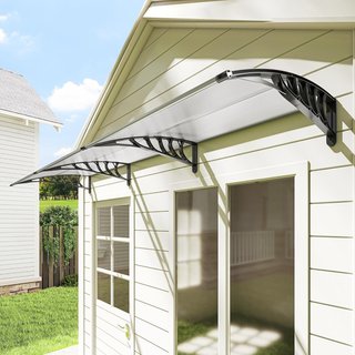 Toldo Curvo para Exteriores con Tornillos y Tuercas Incluidos, Toldos de Policarbonato, PP y Aluminio, 90X295X23.5 Cm, Negro y Transparente