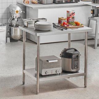 Mesa de Preparación de Acero Inoxidable, 24 x 36 x 34 Pulgadas, Mesa de Trabajo de Metal de Alta Resistencia con 3 Niveles de Altura Ajustables, Estación de Trabajo Comercial para Cocina, Garaje, ...