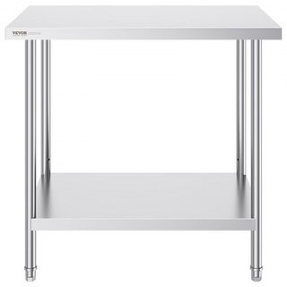 Mesa de Preparación de Acero Inoxidable, 24 x 36 x 34 Pulgadas, Mesa de Trabajo de Metal de Alta Resistencia con 3 Niveles de Altura Ajustables, Estación de Trabajo Comercial para Cocina, Garaje, ...
