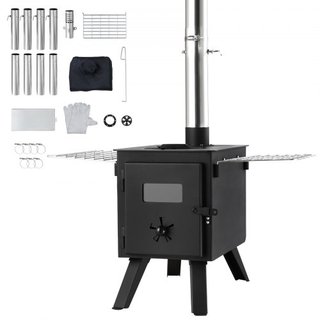 Estufa de Madera, 218.4 cm, Estufa de Camping de Acero Aleado, Estufa Portátil de Leña con Tubos de Chimenea y Guantes, Estufa Caliente para Tienda de 22941.9 cm³ para Cocinar y Calentar al Aire L...