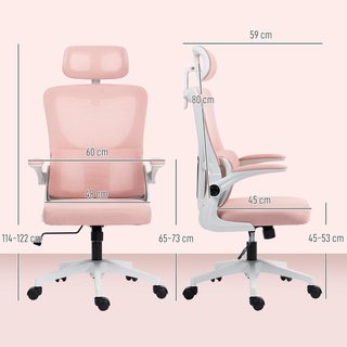 Silla De Oficina Ergonómica Con Soporte Lumbar, Reposabrazos Plegables, Reposacabezas Ajustable, Silla Giratoria Inclinable Con Respaldo Alto, Altura Ajustable De Malla, Rosa
