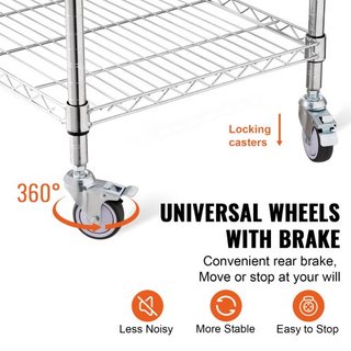 Carro de Utilidad de Cocina, 3 Niveles, Carro Rodante de Alambre con Capacidad de 470LBS, Carro de Servicio de Acero con Ruedas, Carro de Almacenamiento de Metal con Mango Curvado de 76mm, Forro d...
